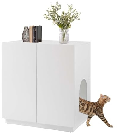 unipaws Hohes Katzenklo Möbel mit Regalen, Verstecktes Katzenklo Gehäuse für hohe oder Top Entry Katzentoiletten, Geschlossener Katzenklo Schrank, Katzenmöbel, Weiß