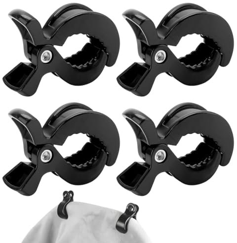SGERUFZ 4Pcs Ganci Passeggino Universali per Fissare Coperte, Vestiti, Giocattoli, Accessori Passeggino (Nero)