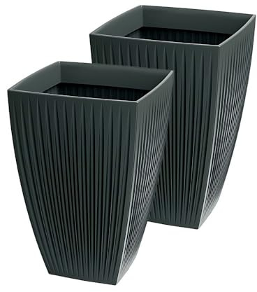Kreher® Eckiger XXL Pflanzkübel Blumenkübel Übertopf 'Latia' aus robustem Kunststoff in Anthrazit. Zeitloses, ästehtisches Design, in verschiedenen Größen. Robust und pflegeleicht. (2, Eckig XL)