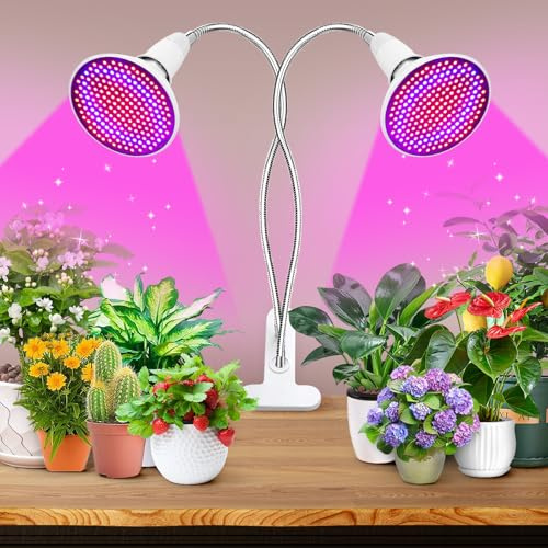LED Pflanzenlampe Vollspektrum, 20W Wachstumslampe mit 360°Schwanenhals Und Starker Griffclip, 2 * 200LED Pflanzenlampe 4/8/12 Std Timer für Zimmerpflanzen, Gartenarbeit, Garten, Gewächshaus (white)