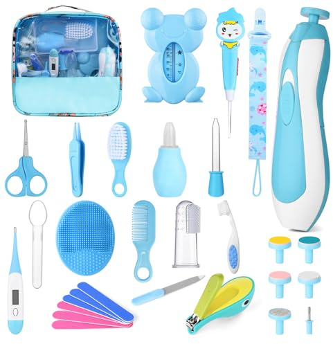 HAGOT Set para Cuidado del Bebé, 30 en1, Recargable Cortaúñas Eléctrico para Bebé Set, Kit de Cuidado e Higiene para Bebés (Azul)