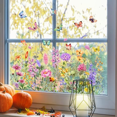 Fensteraufkleber für Glas, doppelseitig, Blumenfenster, Schmetterlinge, elektrostatische Glastüraufkleber, Fensteraufkleber für Heimdekorationen (Stil 2)