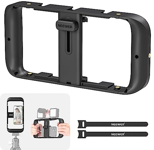 NEEWER Soporte estabilizador para teléfono móvil, Jaula de vídeo Compatible con iPhone, Samsung Galaxy Android, Soporte estabilizador con Zapata fría y Rosca de 1/4 Pulgadas para grabación de vídeo y