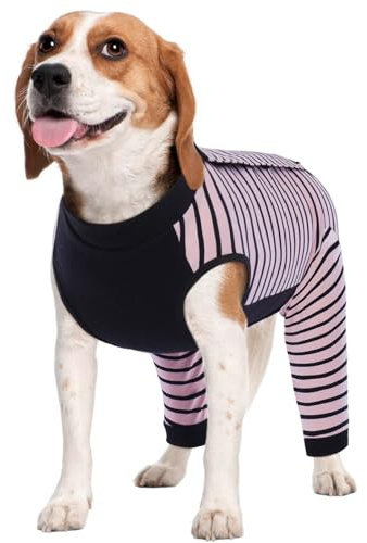Kuoser Dog Surgery Recovery Suit Female Male, Dogs Surgical Suit with Body Sleeve Hind Legs to Prevent Licking Bite, Dog Bodysuit with Leg Braces Wound Cover, Pink L