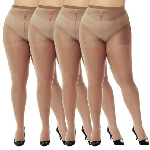 MANZI Dam 4 par plus size kontroll topp ultra-mjuka tights, Brun, 4XL