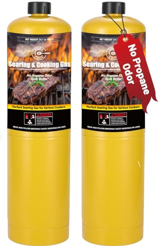KookCook 14.1oz MAPP Gas 2 Packs Kit 99.99% High Purity Equal to MAPP Gas Hotter than Propane No Odor Cooking Searing Camping Gas to Broil Sous Vide for Welding Brazing Soldering Propane Torch Head