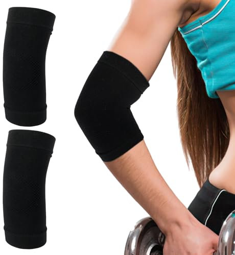 Ptwola Elbow Compression Sleeve Nylon Comfort Tennis Elbow Support Brace Breathable Fitness Sports Arm Joint Protection for Women Men Workouts Tendonitis Tennis Volleyball Golf (Black)