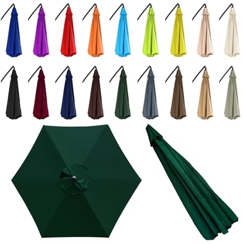 6 Ribs Sun Umbrella Replacement Cloth for 2/2.5/2.7/3.0m - Parasol Canopy Cover - Garden Parasol Canopy Cover - Canopy Only - for Pool, Yard, Beach, Garden, Market(Dark Green,6 ribs: 2.5m/8.2ft)