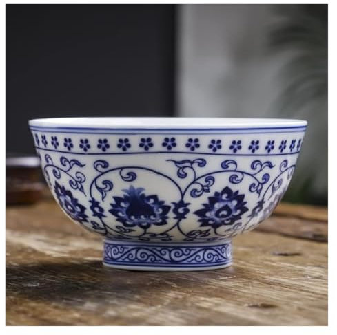 Kinesiskt antikt porslin ，13,8 cm 5,5 tum Jingdezhen Keramik Blå Vit porslinsskål Risskål grötskål Nudelskål bestick