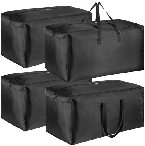 Lot de 4 grands sacs de voyage robustes, sacs de sport pliables, sacs de sport, sacs de sport Oxford 600D, sacs fourre-tout légers et imperméables, sac fourre-tout de week-end, 128 L, Noir , 128L