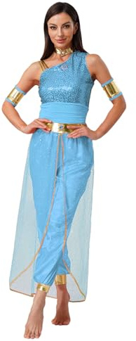 iiniim Damen Bauchtanz Kostüm Bauchtänzerin Orientalische Indische Verkleidung Halloween Karneval Fasching Party Tanzkleidung C Himmelblau S