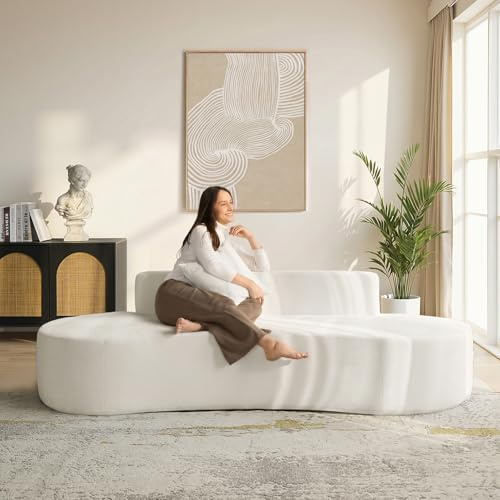 HULALA HOME Curved Sofa Couch All foam design Frameless, no assembly required compress sofa Comfy Cloud Couch. IVORY