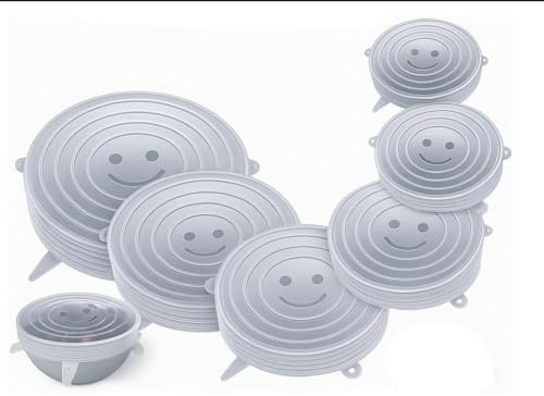 Keepli Silicone Stretch Lids, 12-Pack Reusable Food Container Covers, 6 Sizes, Clear, BPA-Free, Dishwasher Safe