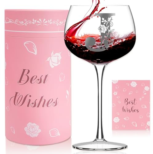 Personalised Gifts for Women, Birthday Personalised Wine Glass Gifts for Women, Large Gin Balloon Glass,Gift Ideas for Birthday Christmas Mothers Day New Job Retirement Gifts,16oz Red Wine Glasses(J)