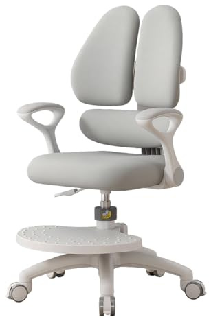 TAZZOR Ultra Silla de escritorio para niños, tres en el respaldo mejorada, altura regulable, reposabrazos y reposapiés giratorios de 90°, silla giratoria ergonómica para niñas y niños (gris)