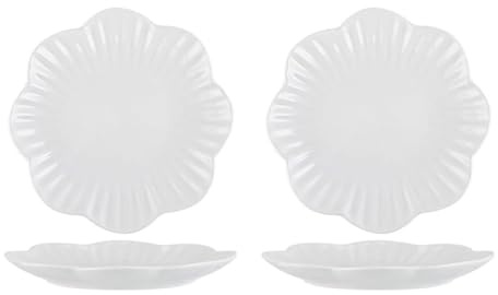 Nff Juego de 2 platos llanos de cerámica blanca de 25 cm con diseño floral, ideal for servir pasta, carne y ensalada. Apto for lavavajillas.(10 inch)