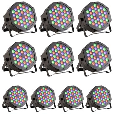 36 LED Stage Lights 7 Modes RGB DJ Par Lights with Sound Activated Remote and DMX Control DJ Uplighting for Birthday Party Events Wedding Christmas Stage Lighting (10 Packs)