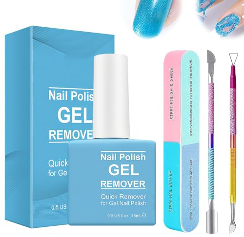 XPEX Dissolvant Vernis Semi Permanent Rapide, 15 ml Dissolvant de Vernis à Ongles, Avec Grattoir à Cuticules et Limes à Ongles pour Salons de Manucure