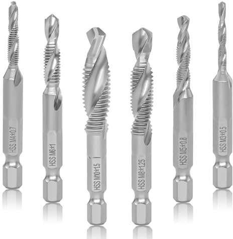 MISIQIMA 6 Pièces Forets Taraudeurs Combinés M3 M4 M5 M6 M8 M10, Tarauds à Queue Hexagonale, en Acier Rapide Meche Taraudage pour le Perçage et le Taraudage