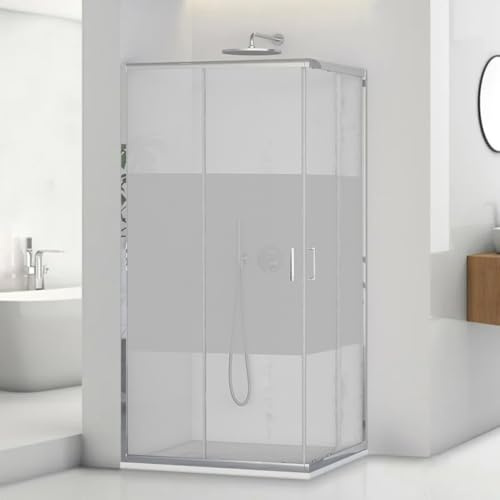 Box Doccia Angolare 80x100 Cm H195 Cm e Spessore 5mm Con Doppia Porta Scorrevole In Vetro Temperato Serigrafato - Profili Cromati Moderni Linea Tay