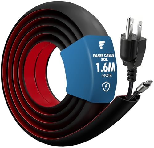 shinfly Kabelkanal Boden, 1.6m Schwarz, Fußboden Kabelkanal Selbstklebend | Flexibler PVC Bodenkabelschutz, kabelbrücke Boden, Kabelabdeckung, Kabelkanal Aussenbereich für Haus, Büro 17mm(B) x 10mm(H)