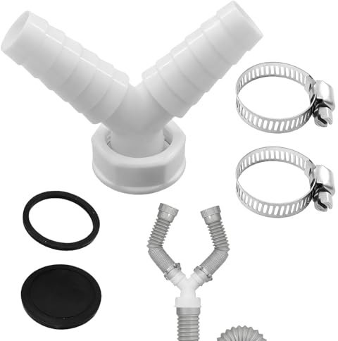 Washing Machine Waste Splitter,Y Connector with 2pcs Hose Clamp,Washing Machine Waste Pipe Connector,Washing Machine Hose Connector,19-24 Mm Double Connection Pipe Thread Y Adapter for Hose
