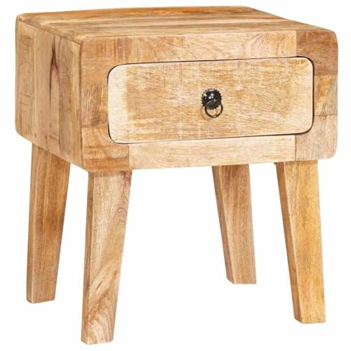 HETFTJN Tavolino in legno massello marrone, 40 x 32 x 46 cm, soggiorno, comodino con cassetto, per balcone, camera da letto, design moderno, robusto