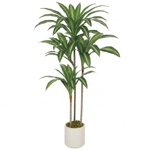 HOMCOM 120cm Artificial Dracaena Tree Bendable Trunks, Green | Decorative Artificial Plants, White Planters, Living Room, Bedroom, Home Office Decor