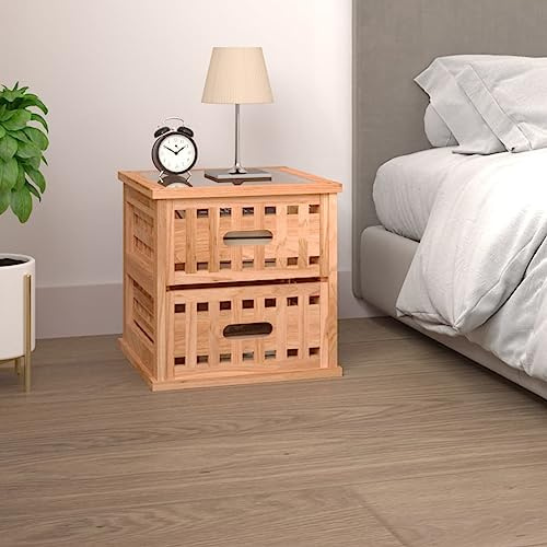 ULUYYUC Table de chevet 34 x 34 x 34 cm en bois de noyer massif avec plateau en verre - Design moderne avec 2 tiroirs - Intemporel - Pour chambre à coucher, salon, couloir