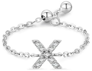 Ayoiow Buchstabe X Ring Weißgold Hochzeit für Damen mit Diamant, Kette Vorsteckring Weißgold 375 für Sie, 9 Karat Größe 51 (16.2)