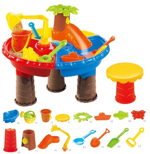 Water Table|Toddler Water Table Sand 4-in-1 Sand and Play Kids 17.7x.13.8'' with Play Accessories Sandbox for Outdoor Activity Round Shape