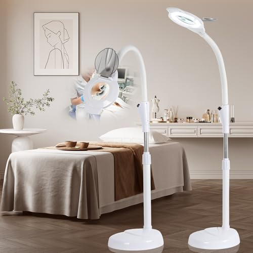 KALVISH 10 & 30 Fach Lupenleuchte für Kosmetiker, 2500 Lumen, Flexibler Schwanenhals, Stufenlos Dimmbar LED Standlupenleuchte für Wimpernverlängerung, Tattoos, Bastelarbeiten, Nägel Beauty & Salon