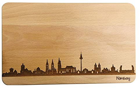 SNEG Brotzeitbrett Nürnberg Skyline | Frühstücksbrettchen aus Buche | Holz Schneidbrett | Geschenk mit Gravur | Frühstücksbrett | Bayern | Franken (Standard (22x14x1cm), 1. Ohne Persönlicher Gravur)