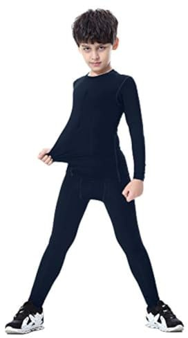 Jungen Kinder Ski Unterwäsche Kompressions Unterwäsche langärmligem Oberteil + Langer Unterhose Grün 5
