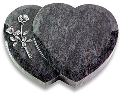 Grabplatte, Grabstein, Grabherz, Urnengrabstein Modell Amoureux 40 x 30 x 7 cm Orion-Granit, poliert inkl. Gravur (Aluminium-Ornament Rose 10)