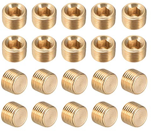 sourcing map 20Stk. Messing Rohrfitting Sechskantzähler versenkter Stecker G1/8 Rohradapter
