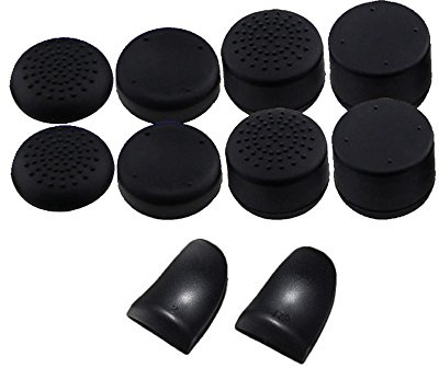 Replacement L2 R2 Buttons Trigger Extender + Silicone Analog Thumb Stick Cap Cover Grip Thumbsticks Joystick for Sony PS4 PS4 Pro Slim Controller (Black)