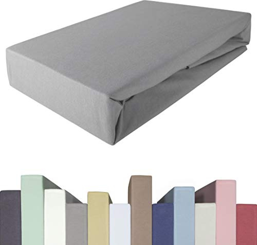 EDDA LUX Spannbettlaken für 20-40 cm hohe Matratzen, 140 x 200-220 bis 160 x 200-220 cm, Öko-Tex, Baumwolle m. 5% Elasthan, Premium Spannbetttuch für Boxspringbett, in Steingrau