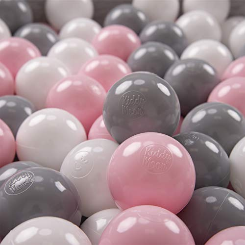 KiddyMoon 200/6Cm Kinder Bälle Für Bällebad Spielbälle Baby Plastikbälle Made In EU, Weiß/Grau/Puderrosa