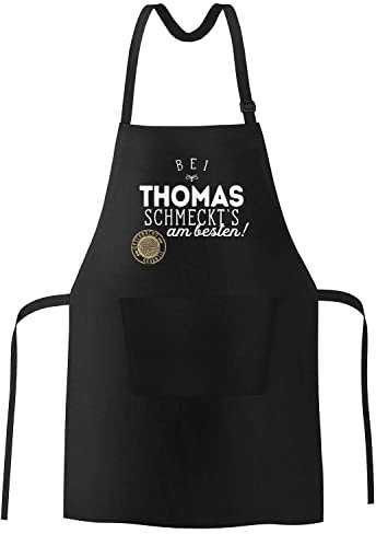 MoonWorks Grill-Schürze Küchenschürze mit Spruch Bei (style_variation) schmeckt`s am besten grillen kochen Baumwoll-Schürze Küchenschürze schwarz unisize