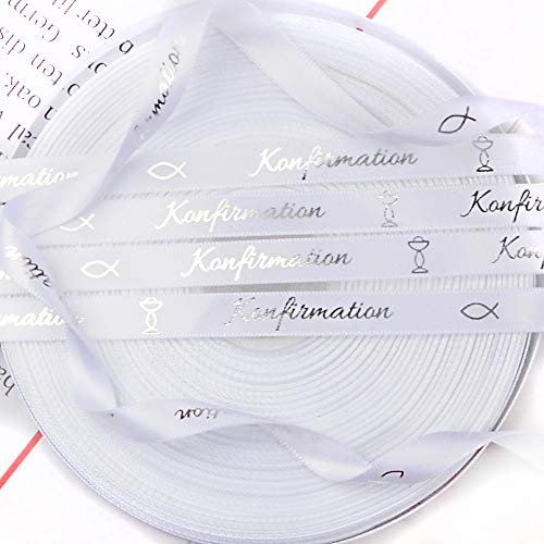 VINFUTUR 1 Rolle 45m×1cm Geschenkband Konfirmation Fisch Dekoband Schleifenband Stoffbandrolle für Hochzeit Kommunion Christliches Fest Taufedeko Geburtdeko DIY Handwerk Basteln Bänder