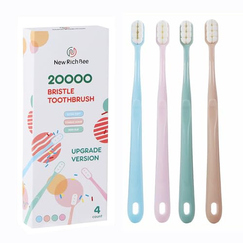 newrichbee [Upgrade Version] 4 Pack Micro Nano Extra Soft Toothbrush with Cover,20000 Soft Bristle Toothbrush for Sensitive Teeth or Gum,Especially for Pregnant or Elderly.