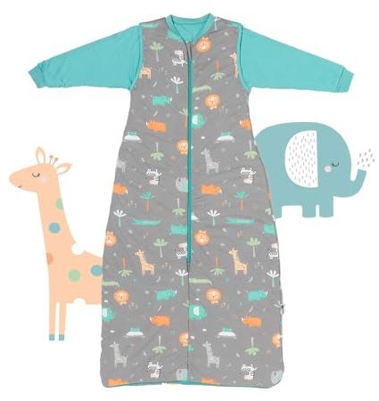 schlummersack Schlafsack Baby ganzjährig 110 cm Safari | Babyschlafsack mit Ärmel abnehmbar 2.5 Tog Baby Schlafsack ganzjährig | Ganzjahres Schlafsack Baby Baumwolle
