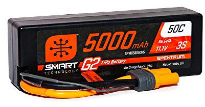 Spektrum 5000mAh 3S 11.1V Smart G2 LiPo 50C Hard Case; IC5, Grey/Silver