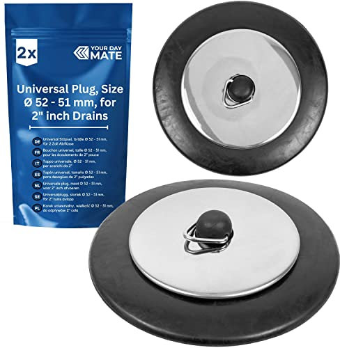 Tappo universale, per lavello, 2 pz, tappo per lavandino, per scarichi da 2“, da Ø 52 a 50 mm, con orifizio Ø 73 mm, piano in metallo cromato, tappo di scarico per vasca, Tappi per vasca da bagno