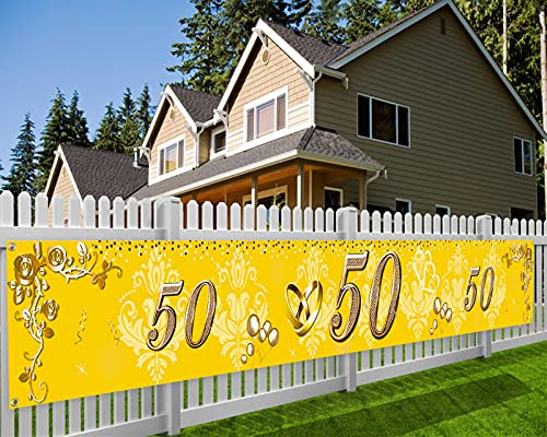 HOWAF 50 Jubiläum Banner für Goldene Hochzeit Deko, Stoff Banner für Wand Garten Tisch Dekoration für Goldene Hochzeit 50. Hochzeitstag Deko Zubehör 50. Geburtstag, 270 * 35cm