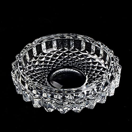 ANMOO Crystal Ashtray for Cigarettes - Round Glass Ashtray for Living Room/Office/Bar/Restaurant - Indoor & Outdoor - 4.92'' Dia, Clear