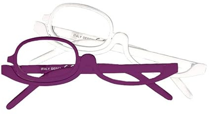 STOP TO SHOP! Förstorande smink läsglasögon - 2-pack kosmetiska sminkglasögon - flip linsglasögon vit/lila (2.5)