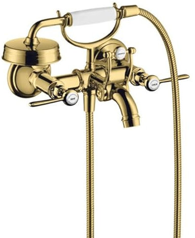 hansgrohe AXOR Montreux 2-Griff-Wannenarmatur Aufputz, Hebelgriffe, Ausladung 220mm, Farbe: Polished Gold Optic