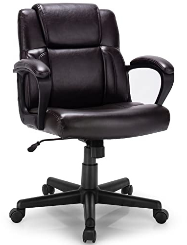SFAREST 330LBS PU Leather Office Chair, Height Adjustable Big & Tall Executive Chair with Rocking Backrest & Padded Armrest, 360° Swivel Computer Desk Chair for Home Office